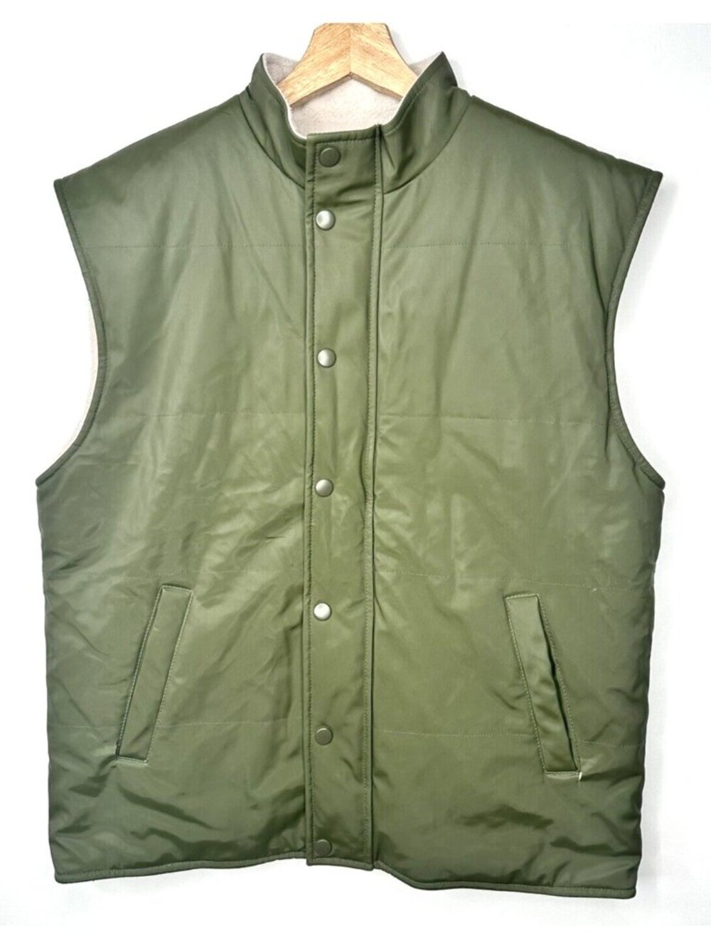 Mens M Reversible Fleece Vest Green Full Zip Outdoor Gorpcore Utility Layer